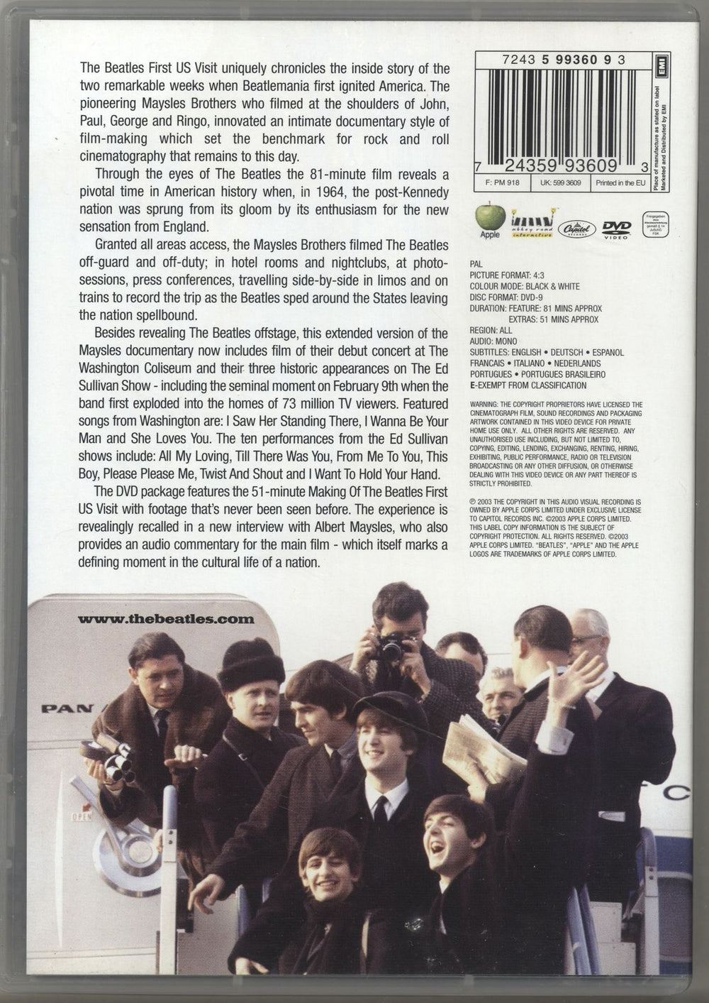 The Beatles The First U.S Visit UK DVD BTLDDTH272340