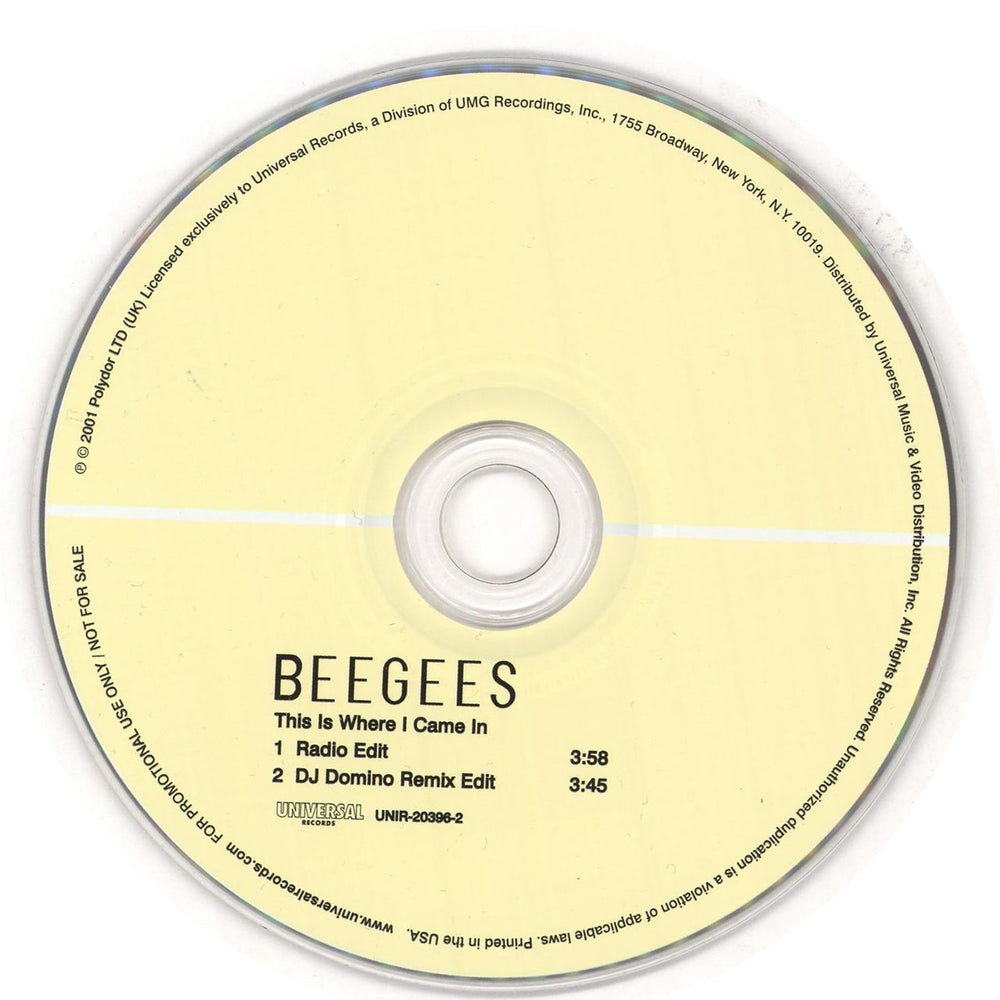 The Bee Gees This Is Where I Came In US Promo CD single (CD5 / 5")