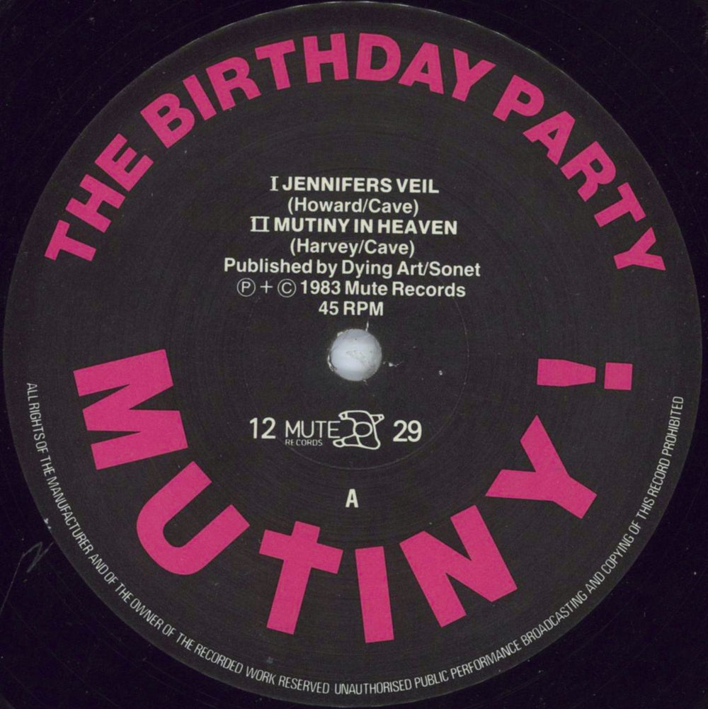 The Birthday Party Mutiny + insert - EX UK 12" vinyl single (12 inch record / Maxi-single) TBP12MU812184