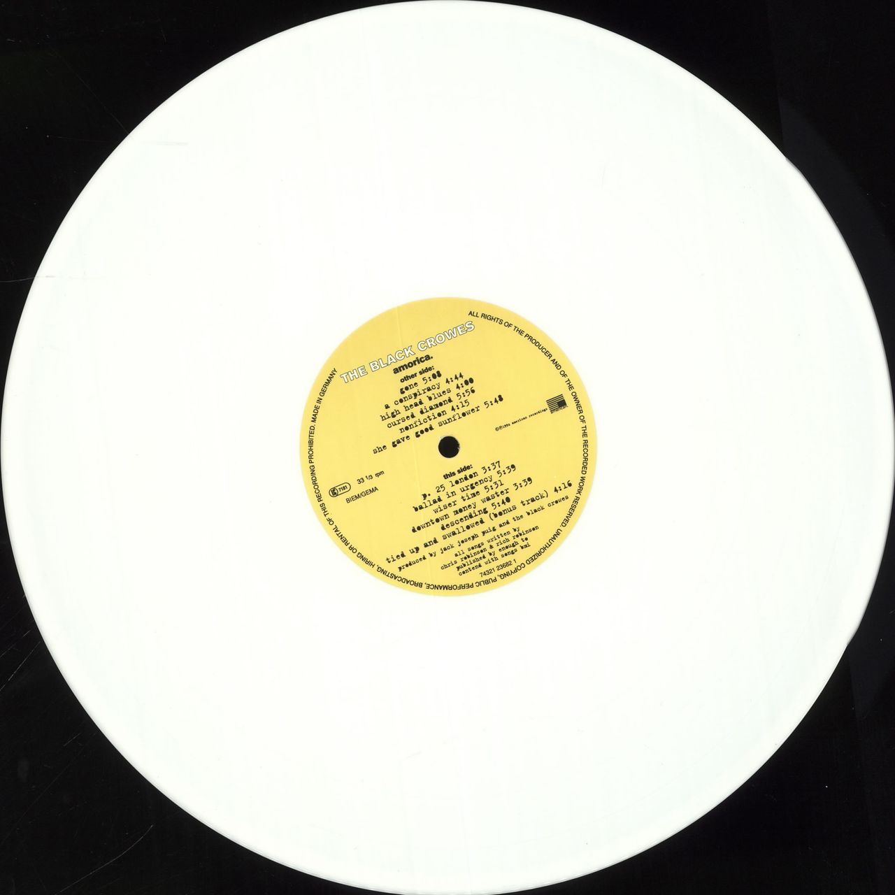 The Black Crowes Amorica - White Vinyl UK Vinyl LP