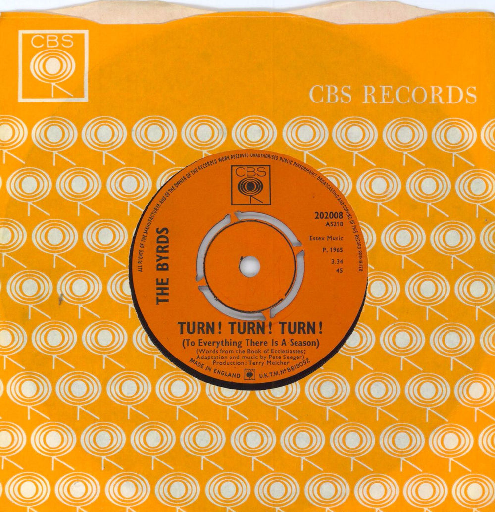 The Byrds Turn! Turn! Turn! UK 7" vinyl single (7 inch record / 45) 202008