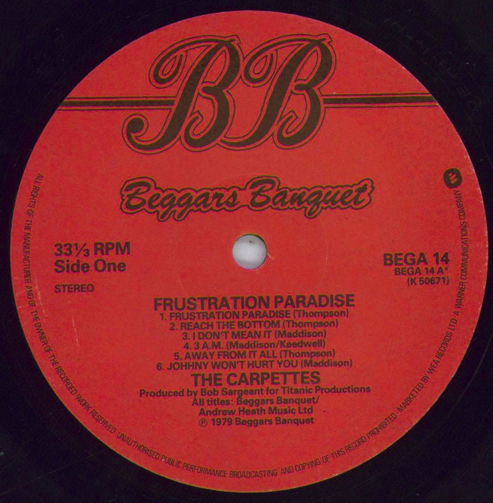 The Carpettes Frustration Paradise UK vinyl LP album (LP record) CCPLPFR822785