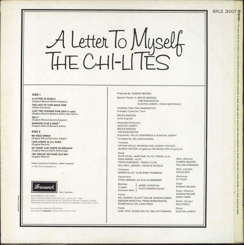 The Chi-Lites A Letter To Myself UK vinyl LP album (LP record)