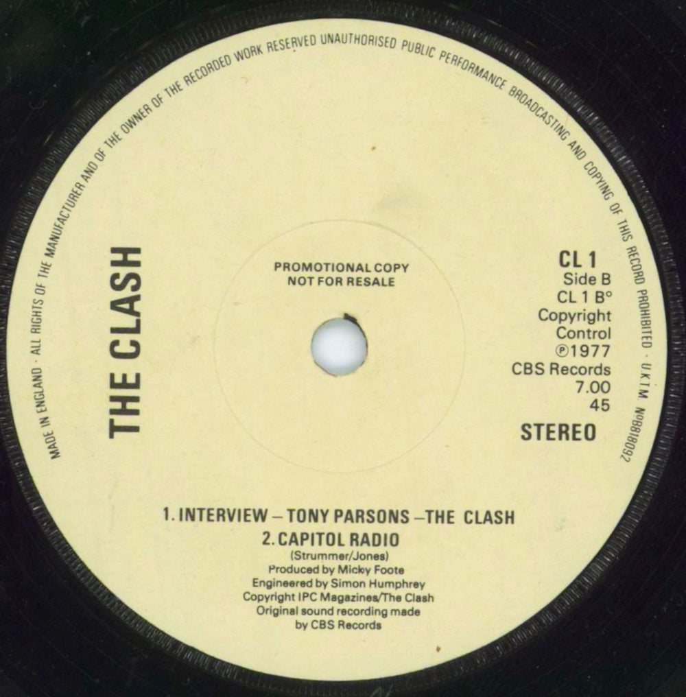 The Clash Capitol Radio - EX UK Promo 7" vinyl single (7 inch record / 45) CSH07CA782641