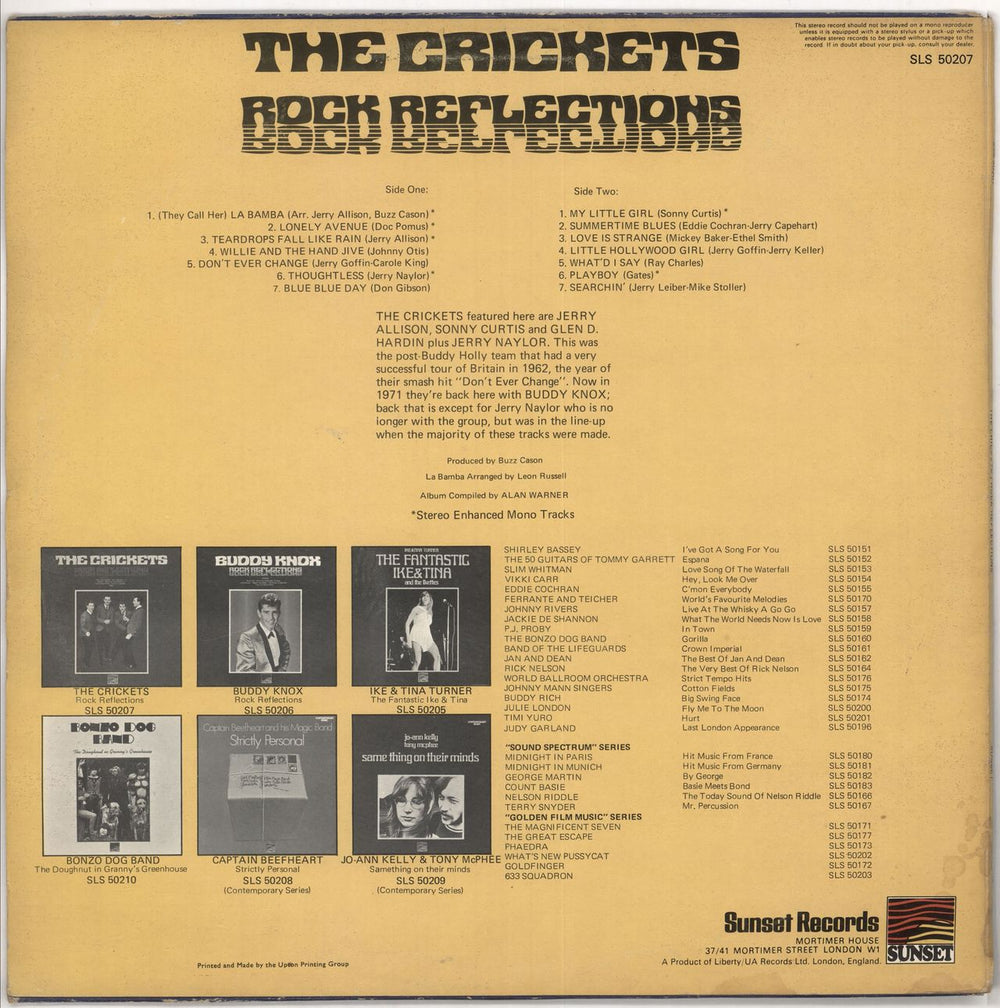 The Crickets Rock Reflections UK vinyl LP album (LP record)