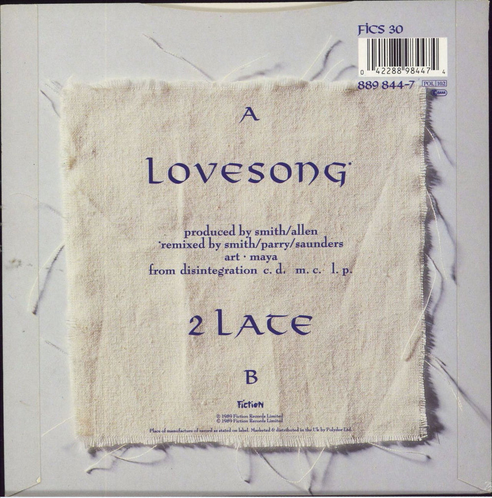 The Cure Lovesong - Paper Label UK 7" vinyl single (7 inch record / 45) 042288984474