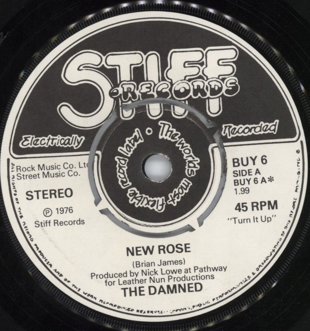 The Damned New Rose - 2nd - 4-prong - Rock Music Co Credit - VG/EX UK 7" vinyl single (7 inch record / 45) DAM07NE811151