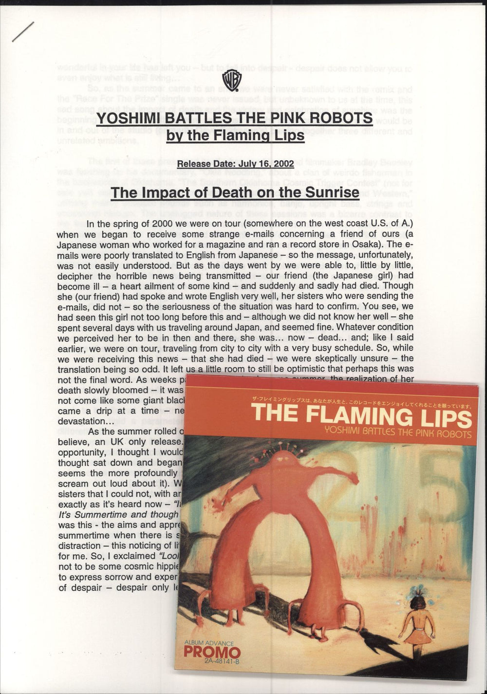 The Flaming Lips Yoshimi Battle The Pink Robots + Press Release US Promo CD album (CDLP) F-LCDYO217474