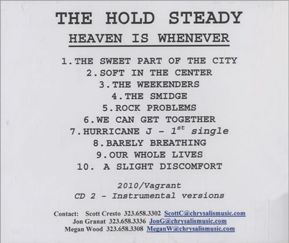 The Hold Steady Heaven Is Whenever + Instrumentals US Promo CD-R acetate CDR ACETATE