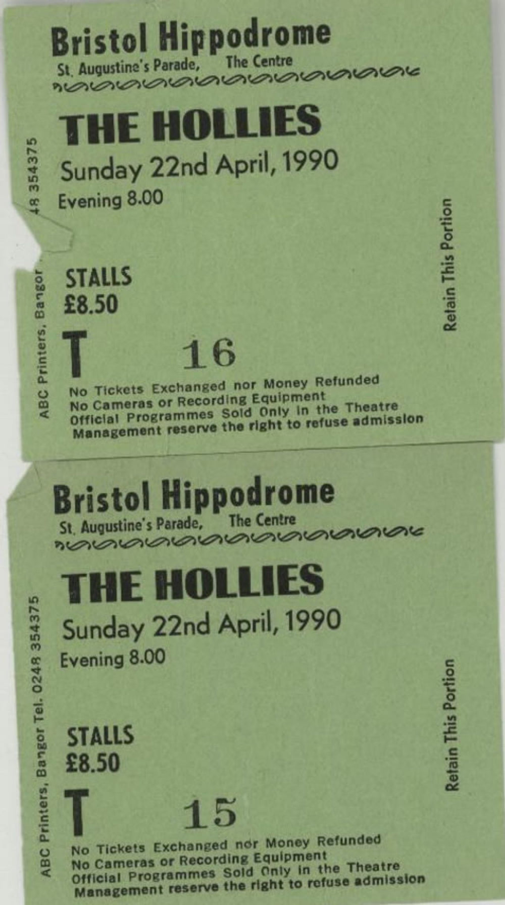 The Hollies 1990 Tour Programme + Ticket Stubs UK tour programme HLLTRTO586932