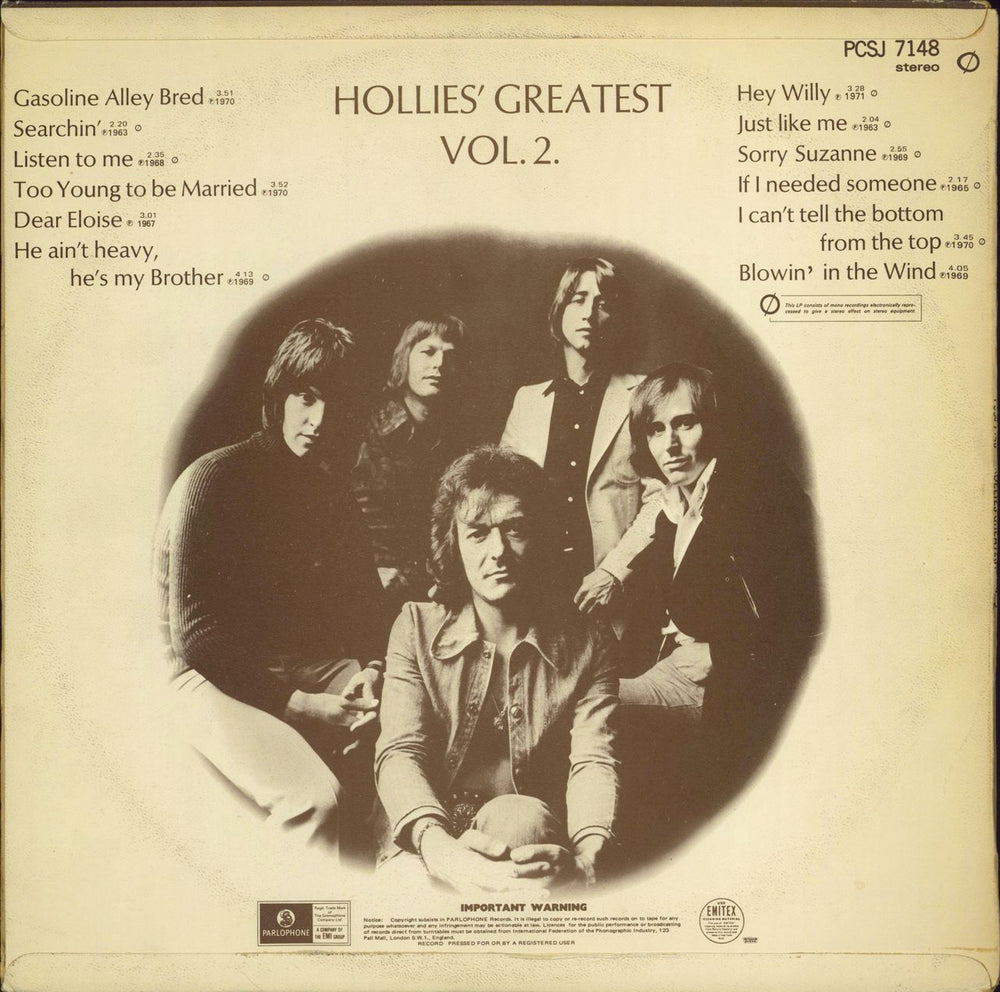 The Hollies Hollies' Greatest Vol. 2 South African vinyl LP album (LP record)