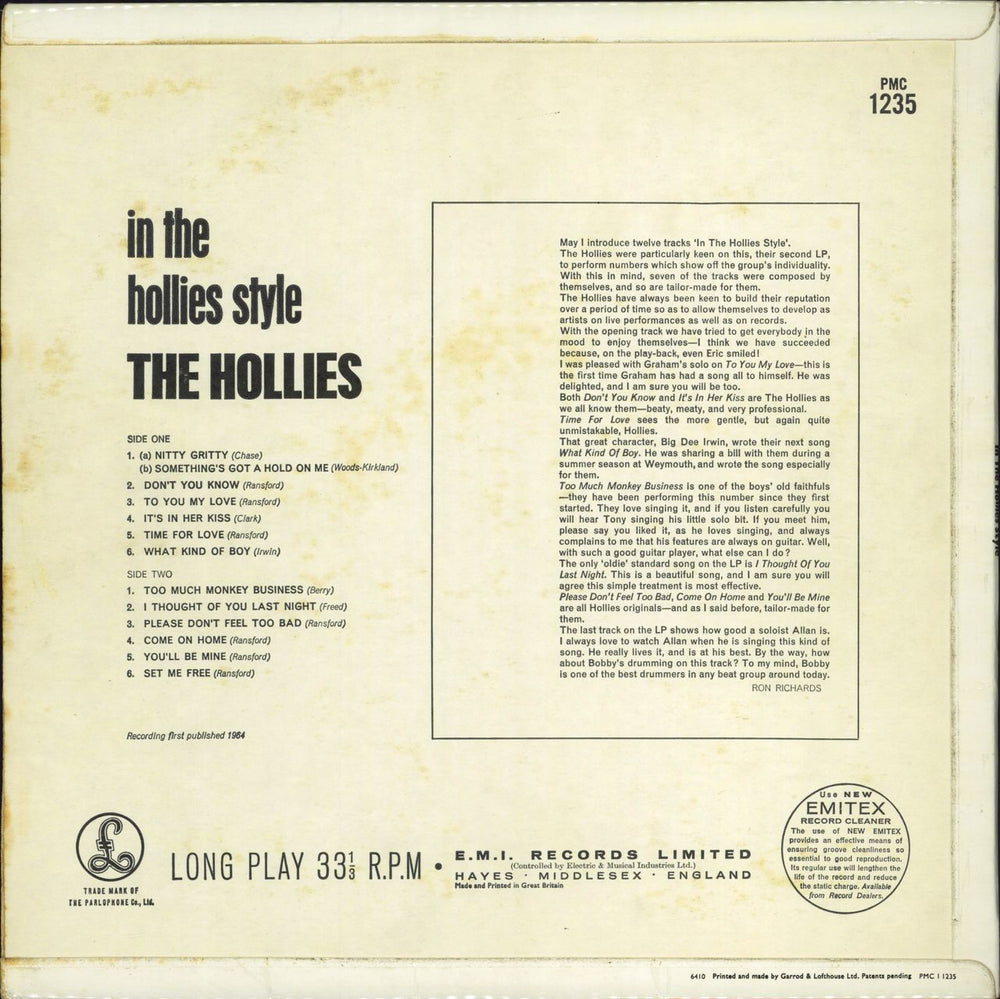 The Hollies In The Hollies Style - 1st - VG UK vinyl LP album (LP record)