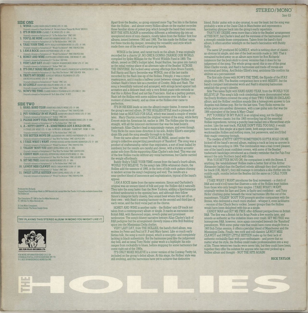 The Hollies Not The Hits Again! UK vinyl LP album (LP record)