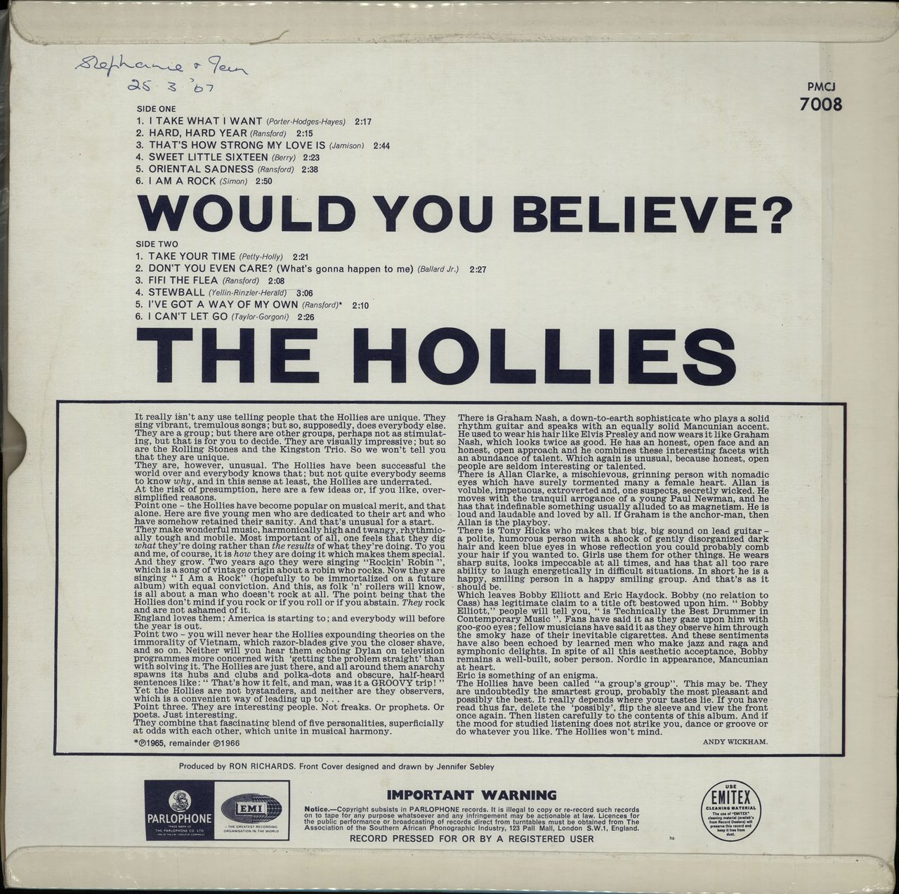 The Hollies Would You Believe? South African Vinyl LP — RareVinyl.com