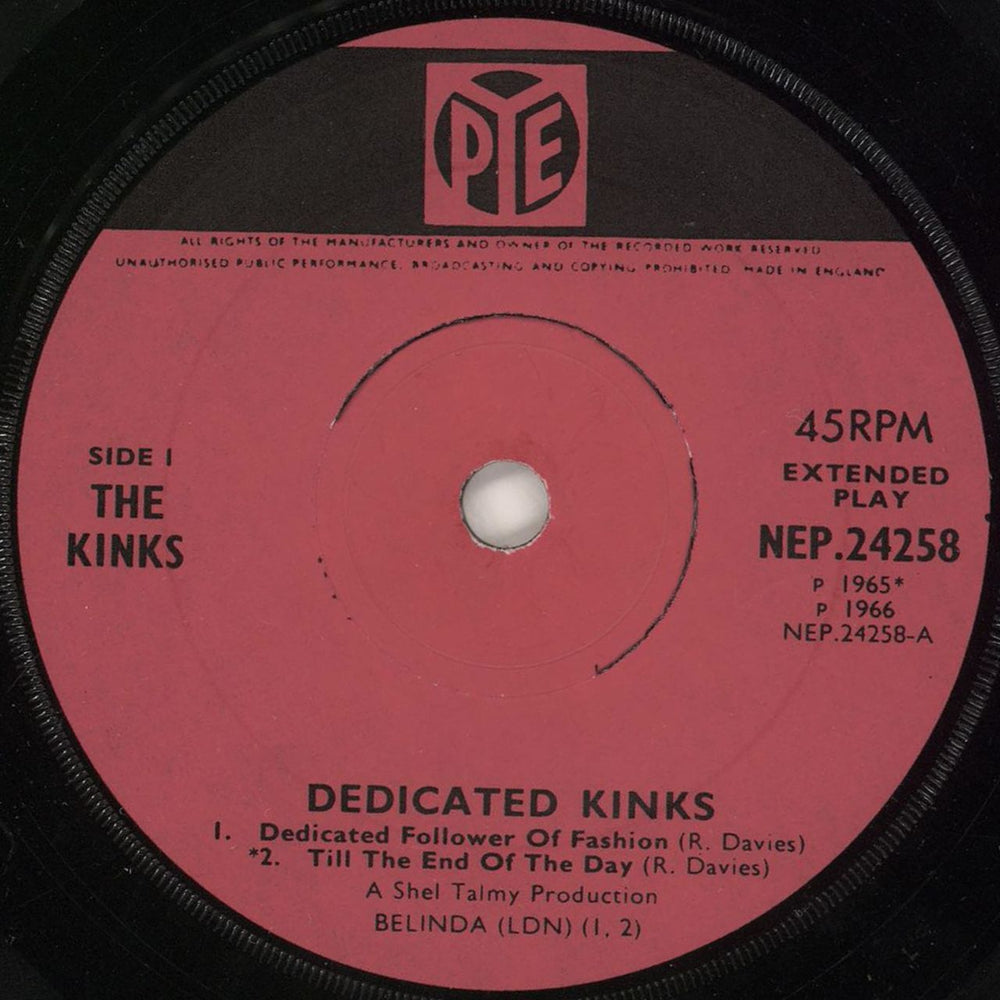 The Kinks Dedicated Kinks EP UK 7" vinyl single (7 inch record / 45) KIN07DE128891