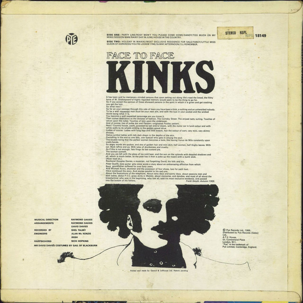 The Kinks Face To Face - 1st - Stereo - G/EX UK vinyl LP album (LP record)