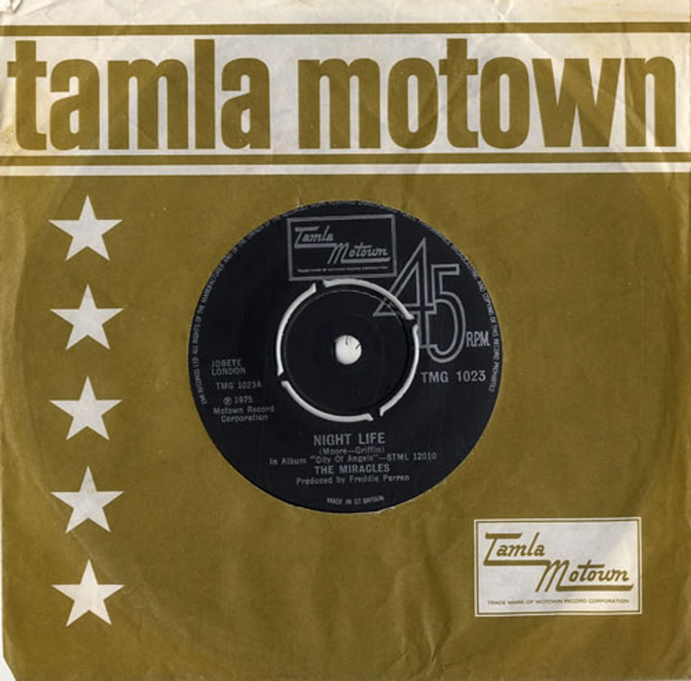 The Miracles Night Life UK 7" vinyl single (7 inch record / 45) TMG1023