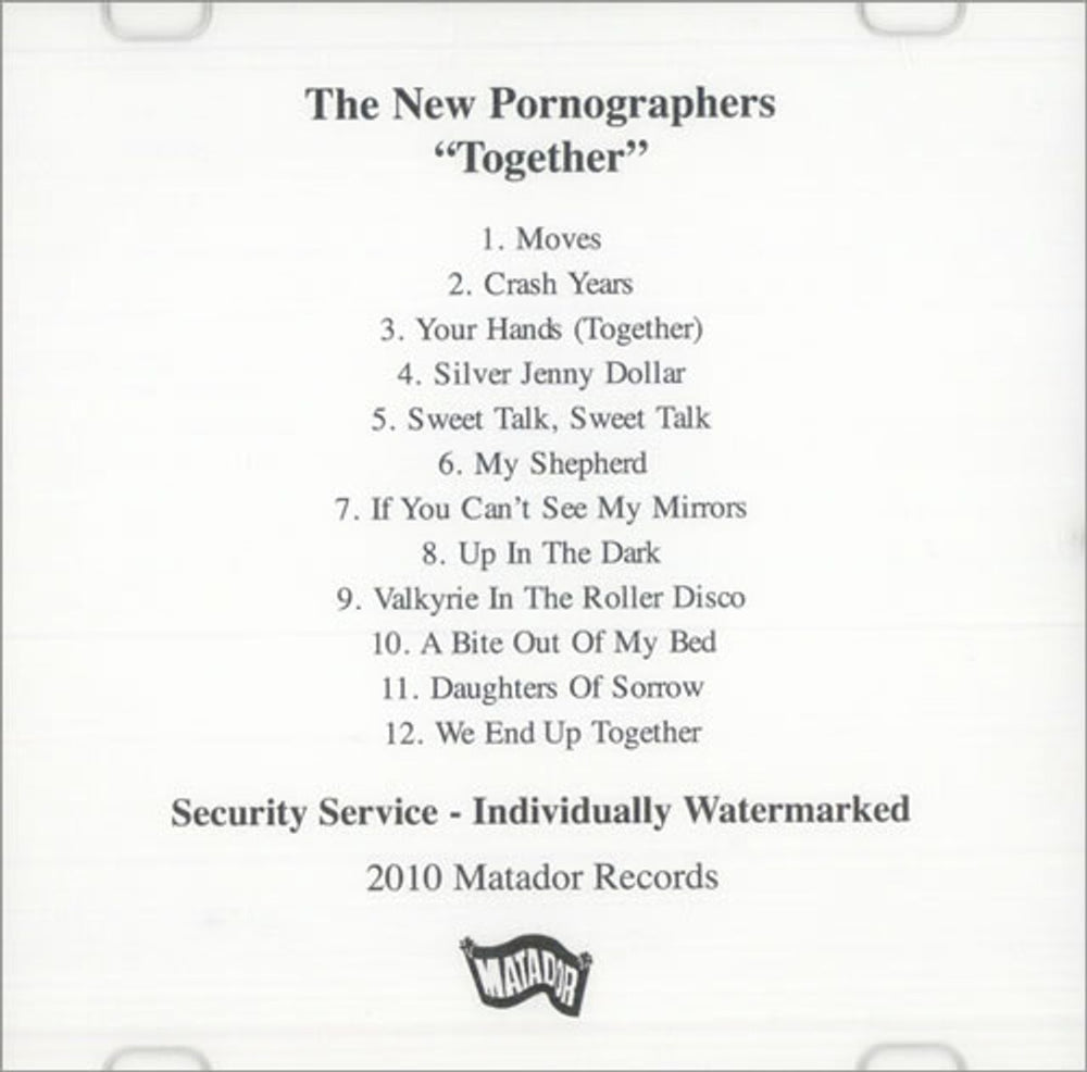 The New Pornographers Together US Promo CD-R acetate CD-R ACETATE