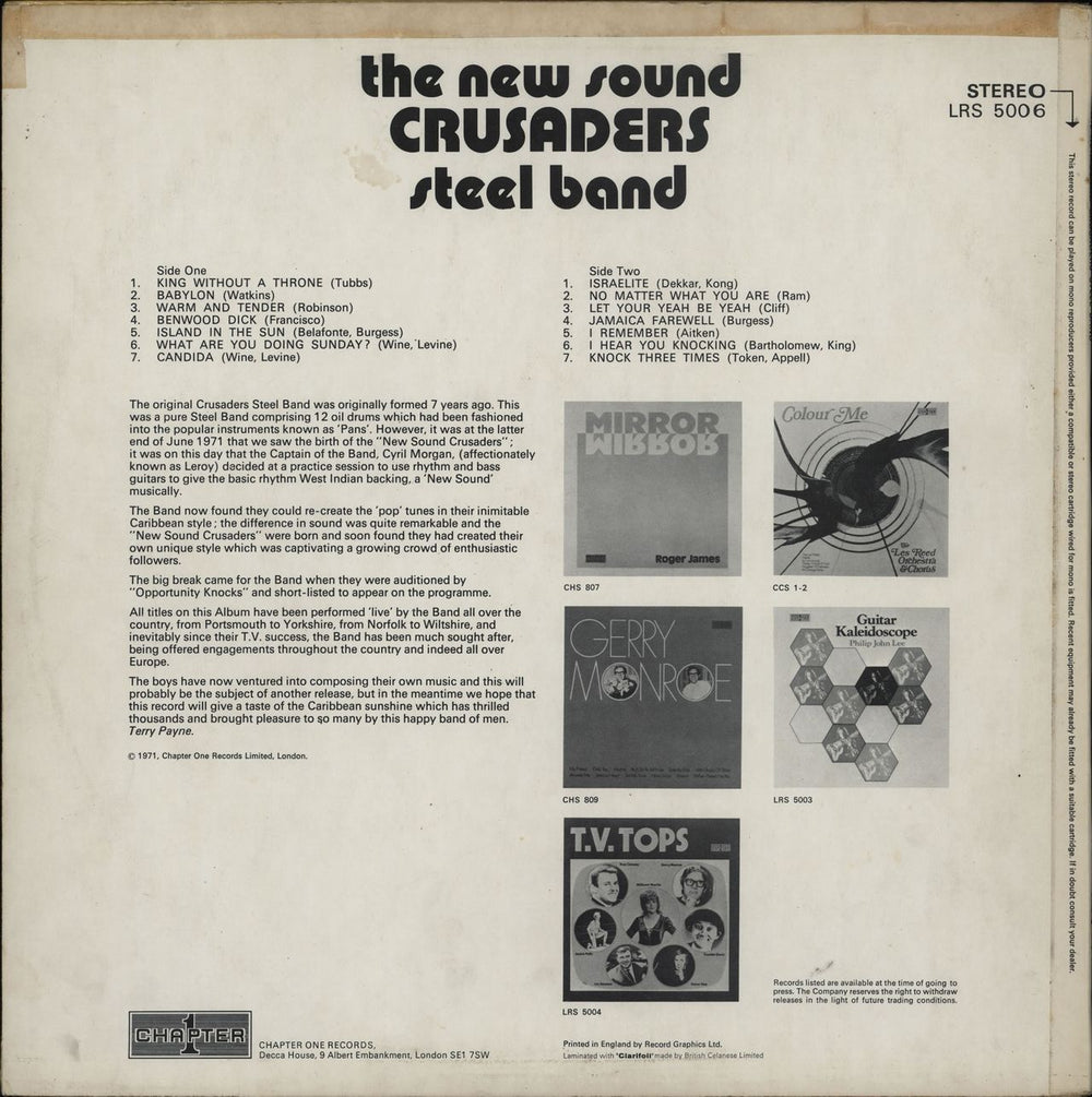 The New Sound Crusaders Steel Band The New Sound Crusaders Steel Band UK vinyl LP album (LP record)