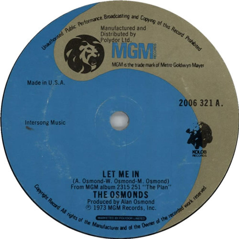 The Osmonds Let Me In US 7" vinyl single (7 inch record / 45) 2006321