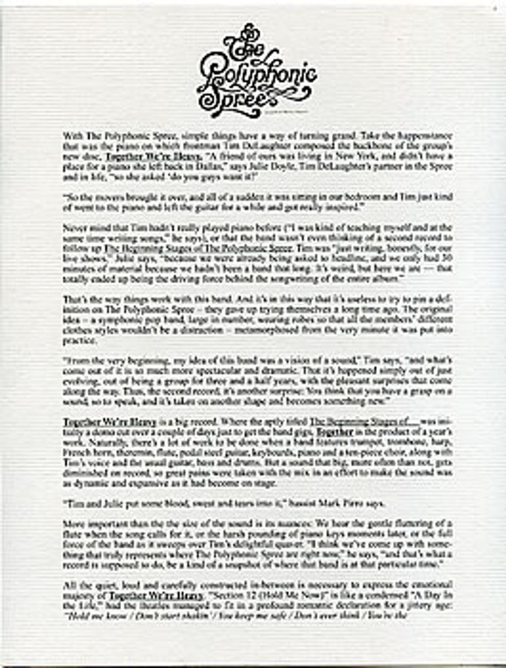 The Polyphonic Spree Together We're Heavy US Promo media press pack PYSPPTO297371