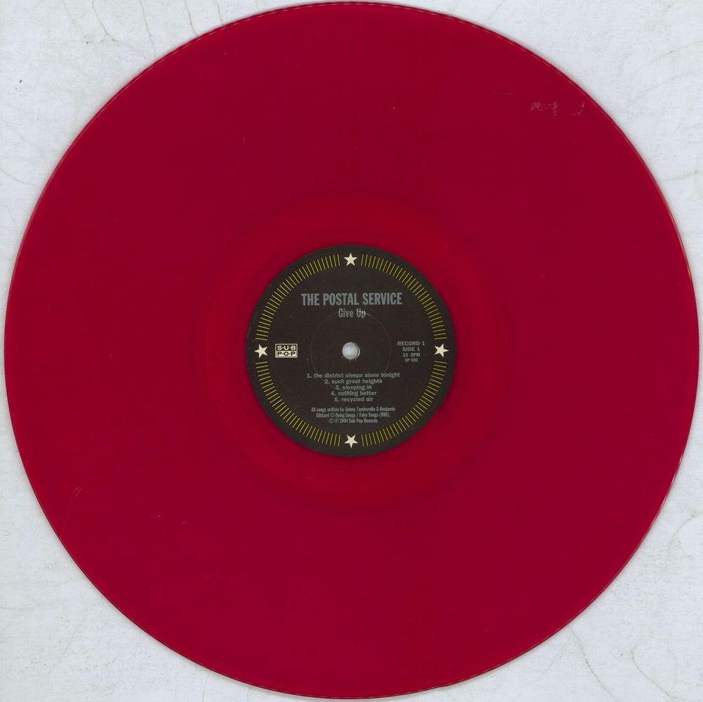 The Postal Service Give Up - 1st -  Red Vinyl US 2-LP vinyl record set (Double LP Album) PSV2LGI821745