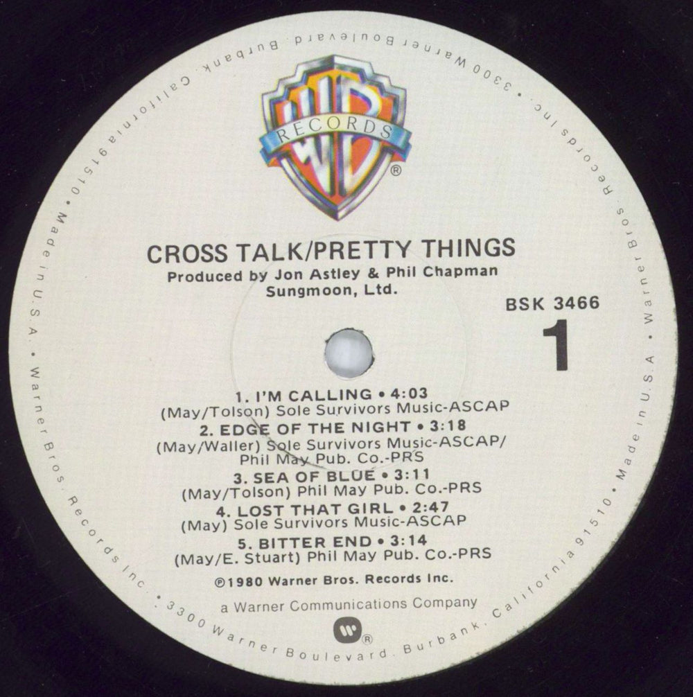 The Pretty Things Cross Talk US vinyl LP album (LP record) PTHLPCR821099