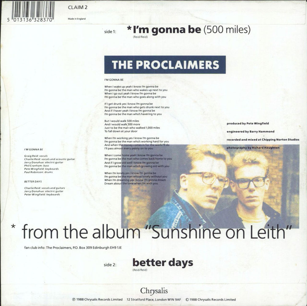 The Proclaimers I'm Gonna Be (500 Miles) - EX UK 7" vinyl single (7 inch record / 45) 5013136328370