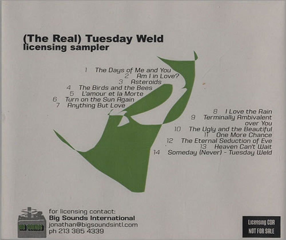 The Real Tuesday Weld Licensing Sampler US Promo CD-R acetate CDR ACETATE