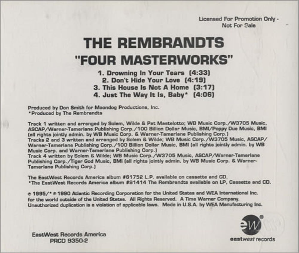 The Rembrandts Four Masterworks US Promo CD single (CD5 / 5") PRCD-9350