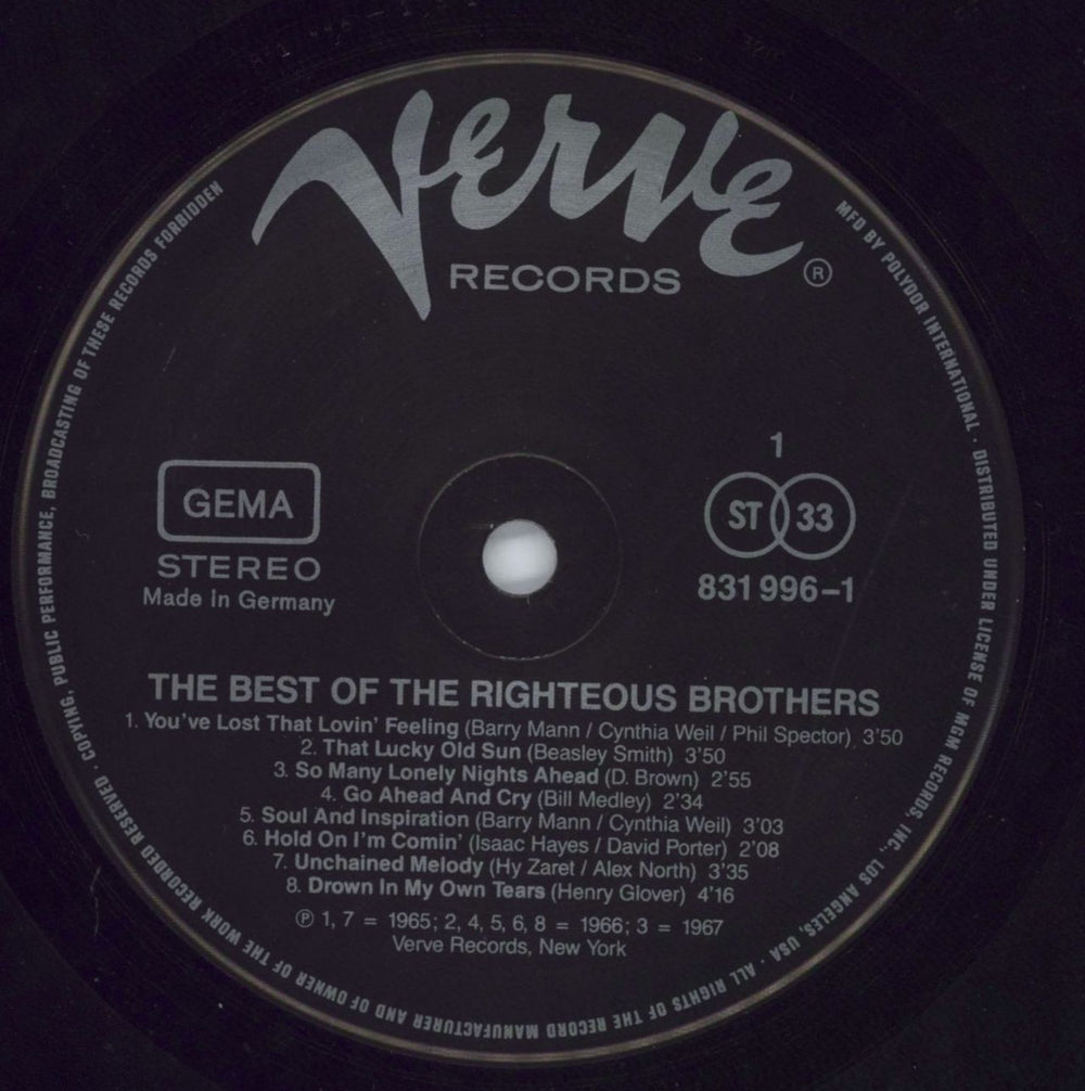 The Righteous Brothers The Best Of The Righteous Brothers German vinyl LP album (LP record) TRBLPTH816897