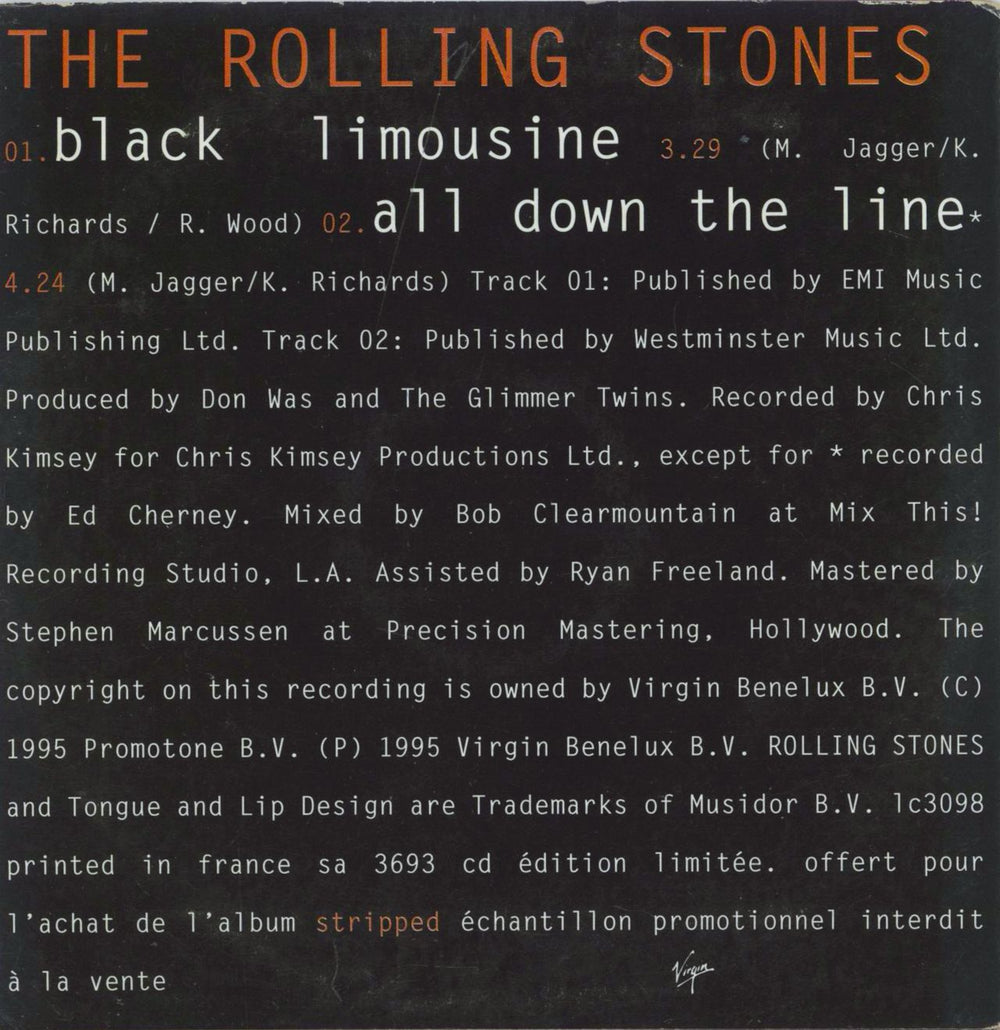 The Rolling Stones Black Limousine/All Down The Line French Promo CD single (CD5 / 5")