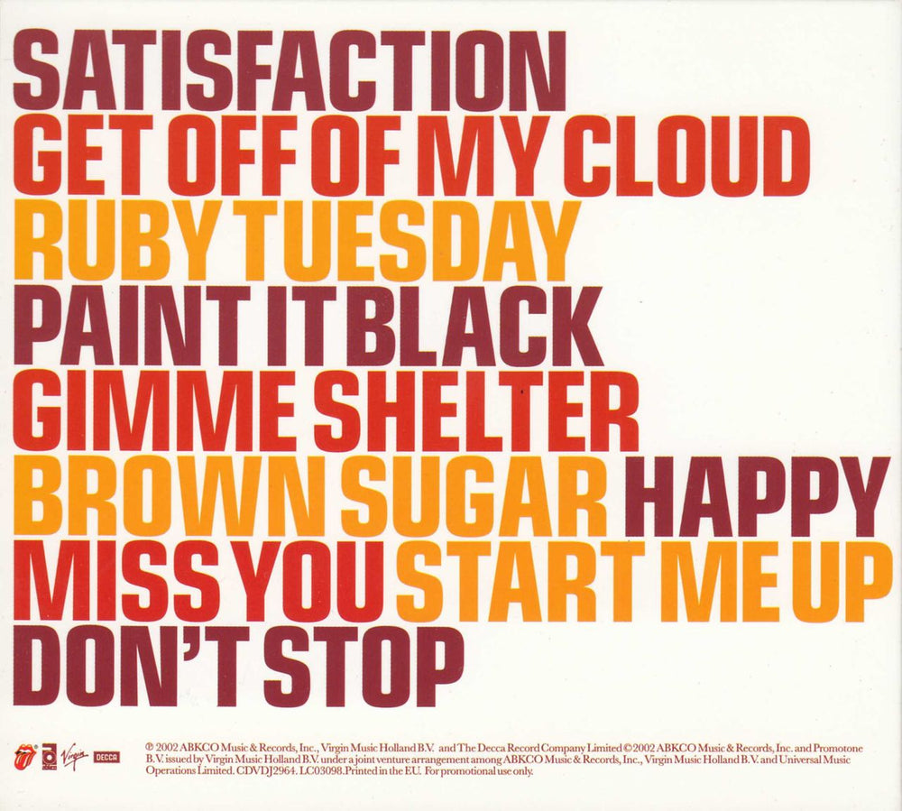 The Rolling Stones Forty Licks Sampler UK Promo CD album (CDLP) ROLCDFO224651