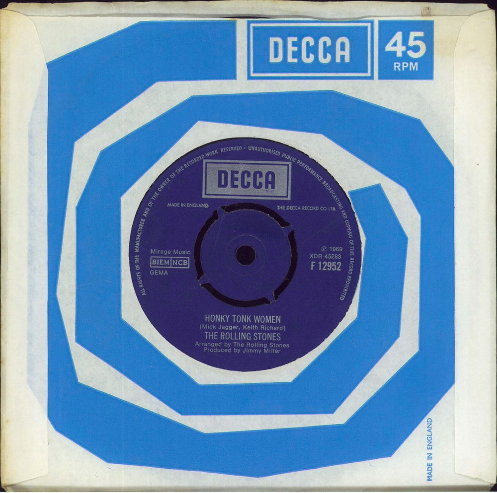 The Rolling Stones Honky Tonk Women - 3rd (b) UK 7" vinyl single (7 inch record / 45) F12952