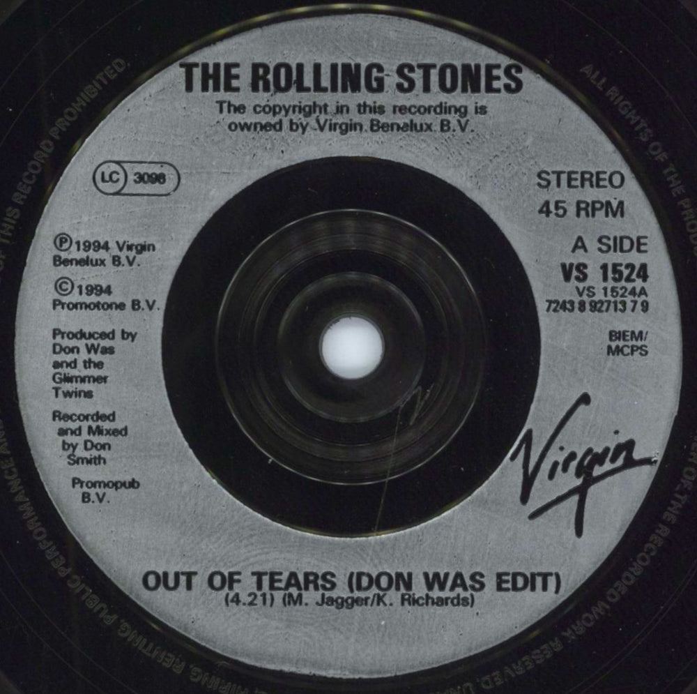 The Rolling Stones Out Of Tears - Promo Stickered UK Promo 7" vinyl single (7 inch record / 45) ROL07OU797416