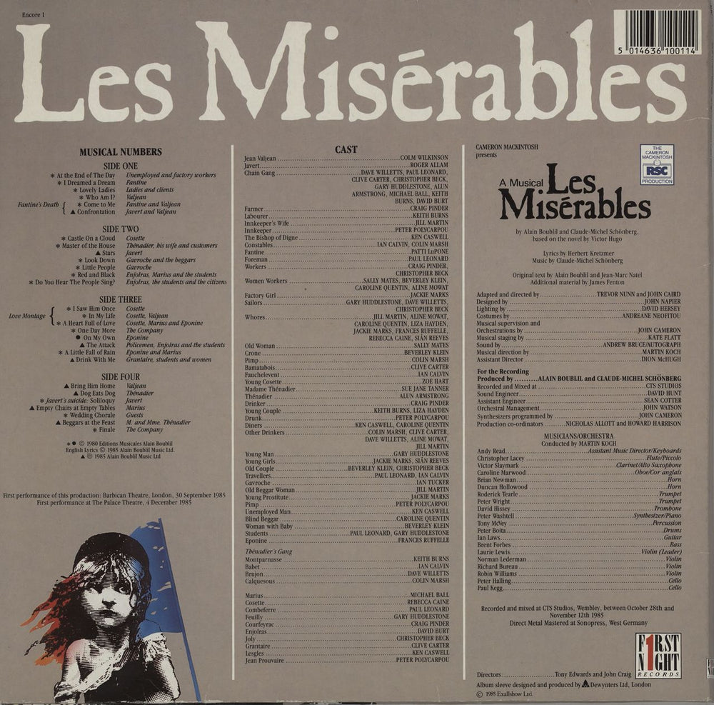 The Royal Shakespeare Company Les Misérables - EX UK 2-LP vinyl record set (Double LP Album) 5014636100114