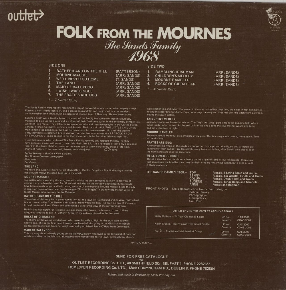 The Sands Family Folk From The Mournes UK vinyl LP album (LP record)