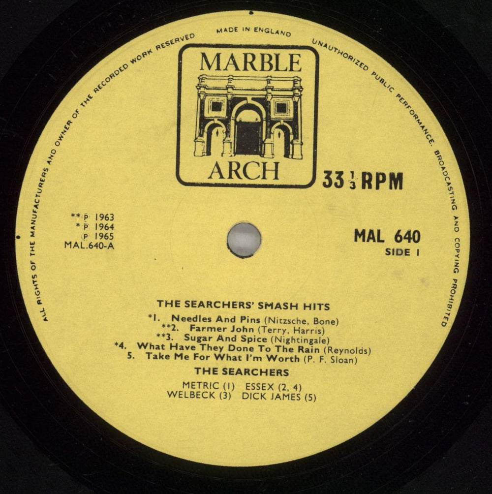 The Searchers Smash Hits UK vinyl LP album (LP record) SRCLPSM232143