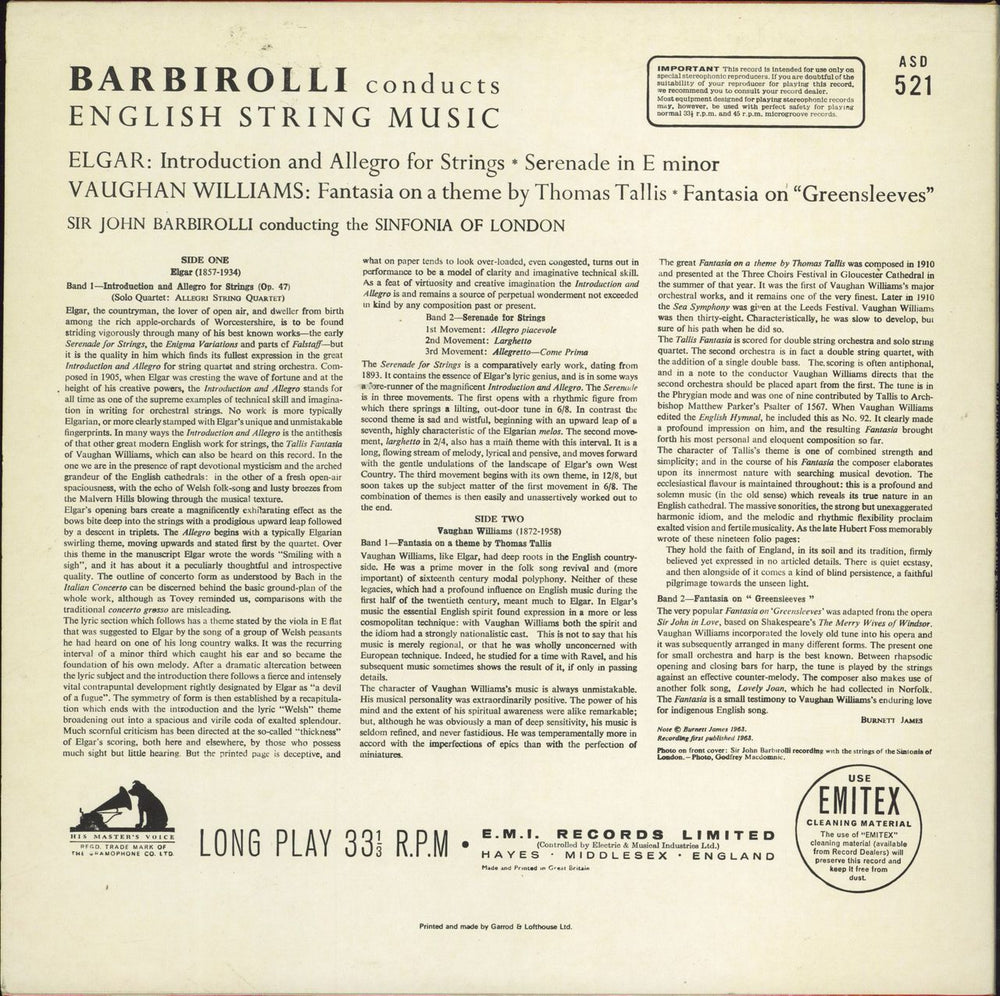 The Sinfonia Of London Barbirolli Conducts English String Music - 5th UK vinyl LP album (LP record)