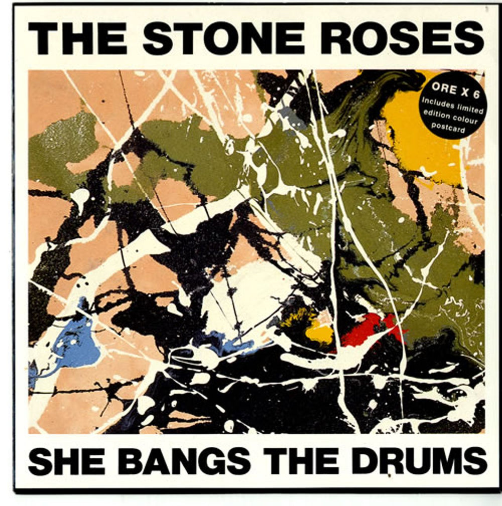 The Stone Roses She Bangs The Drums + Postcard UK 7" vinyl single (7 inch record / 45) OREX6