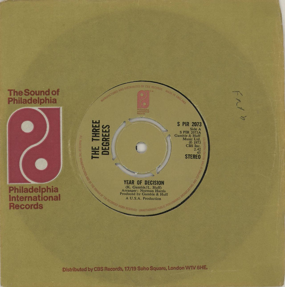 The Three Degrees Year Of Decision - 4pr UK 7" vinyl single (7 inch record / 45) SPIR2073