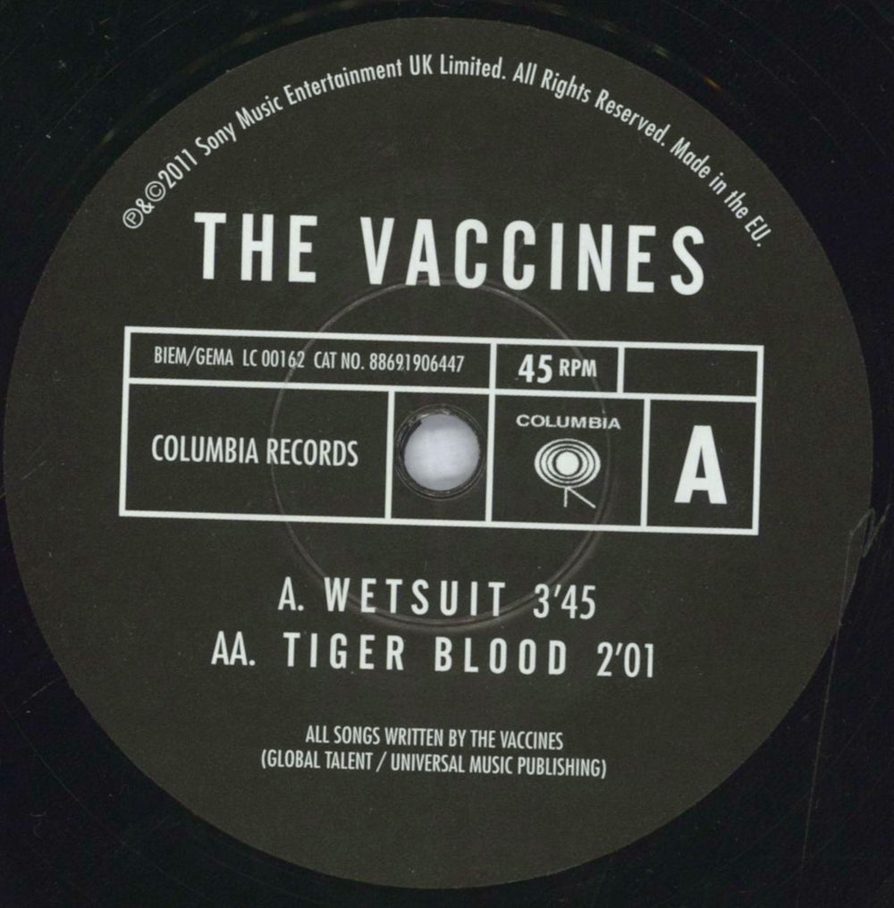 The Vaccines Wetsuit / Tiger Blood UK 7" vinyl single (7 inch record / 45) U2R07WE762589