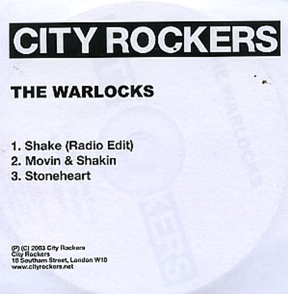 The Warlocks Shake UK Promo CD-R acetate CD-R ACETATE