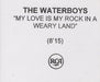 The Waterboys My Love Is My Rock In A Weary Land (8'15) UK Promo CD-R acetate CD ACETATE