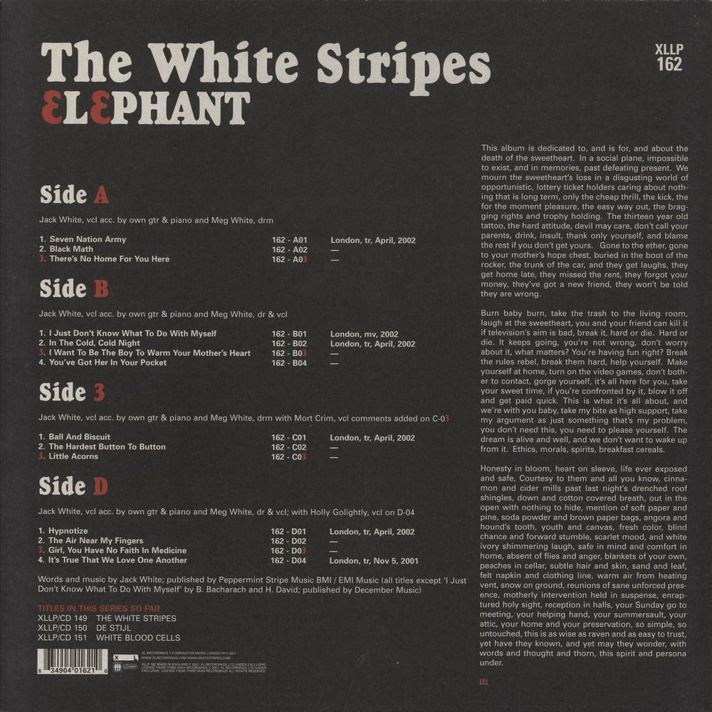 The White Stripes Elephant - open copy UK 2-LP vinyl record set (Double LP Album) 634904016210