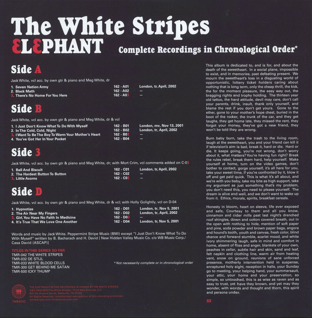 The White Stripes Elephant - Red & Clear Smoke Coloured Vinyl US 2-LP vinyl record set (Double LP Album) 810074421577