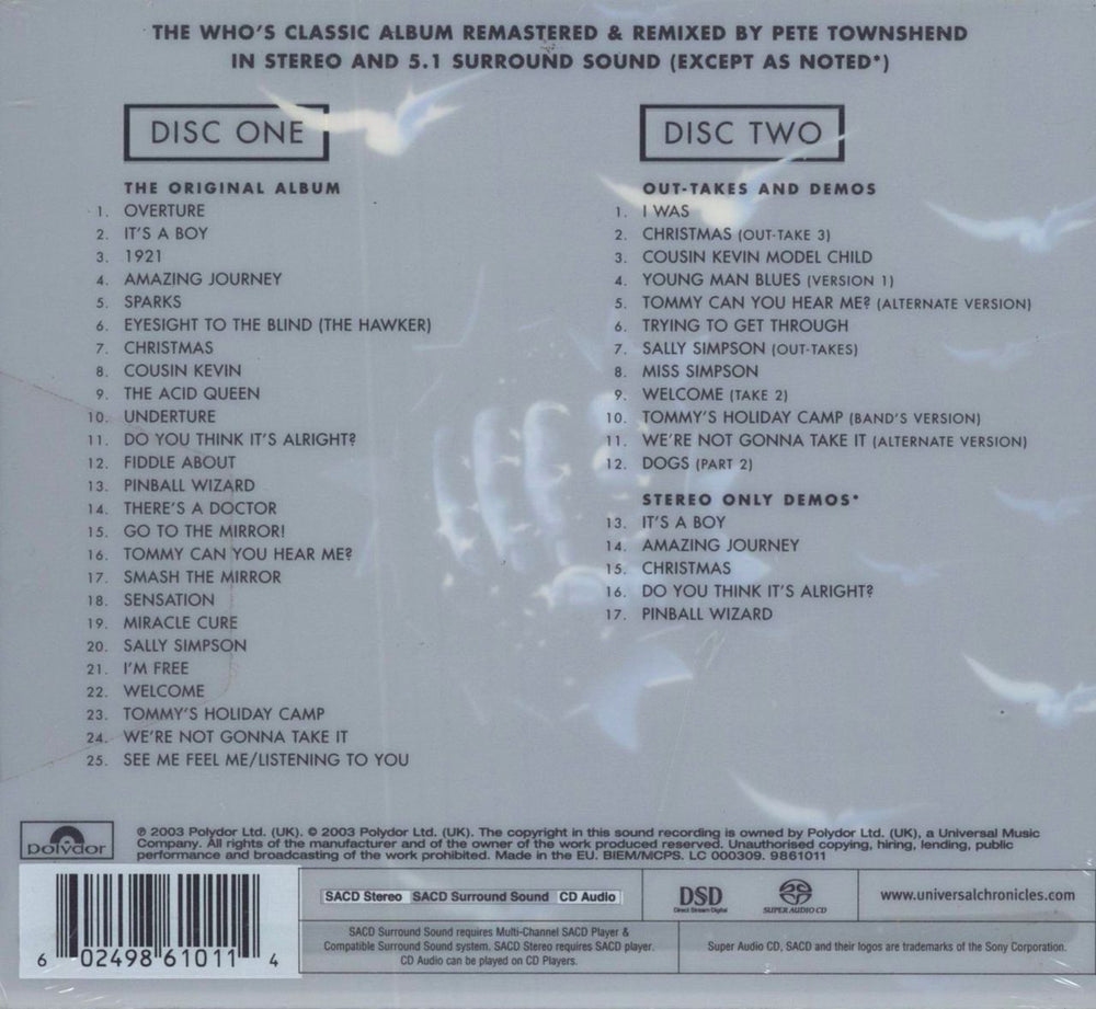 The Who Tommy - Sealed UK super audio CD SACD 602498610114