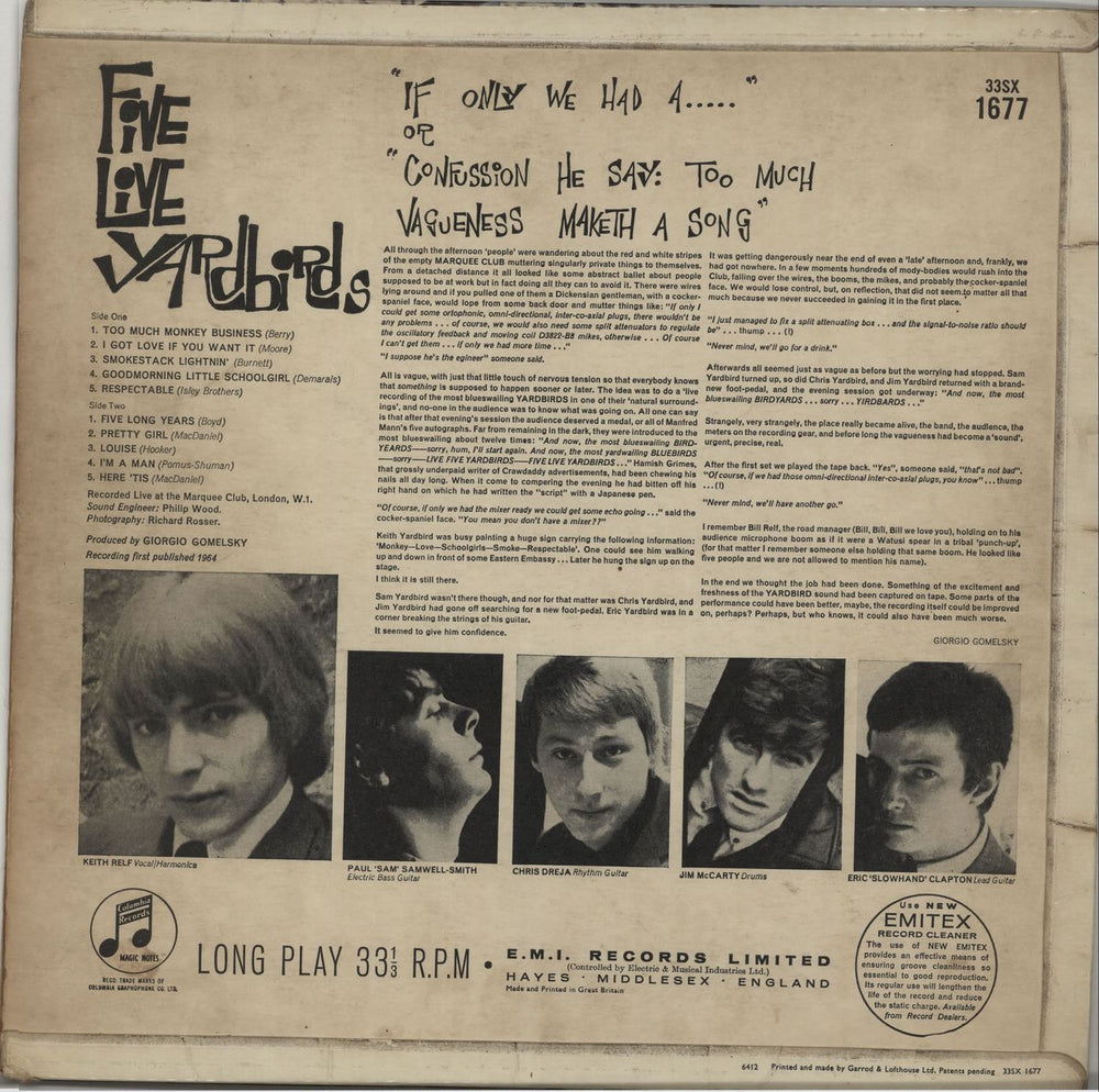 The Yardbirds Five Live Yardbirds - 1st - VG UK vinyl LP album (LP record) YDBLPFI610127