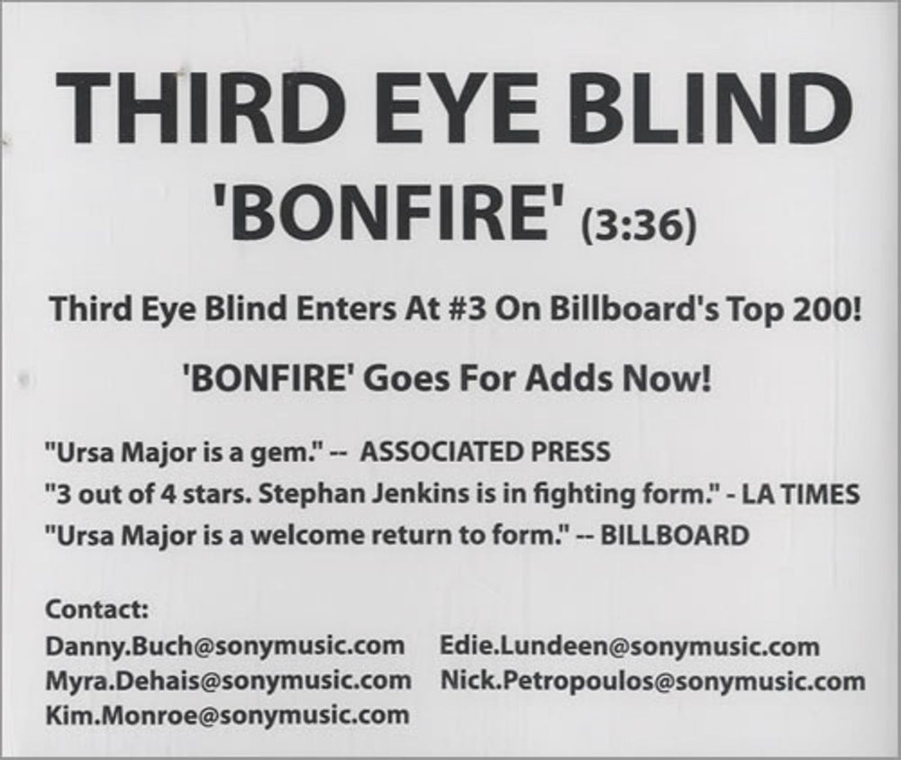 Third Eye Blind Bonfire US Promo CD-R acetate CDR-ACETATE