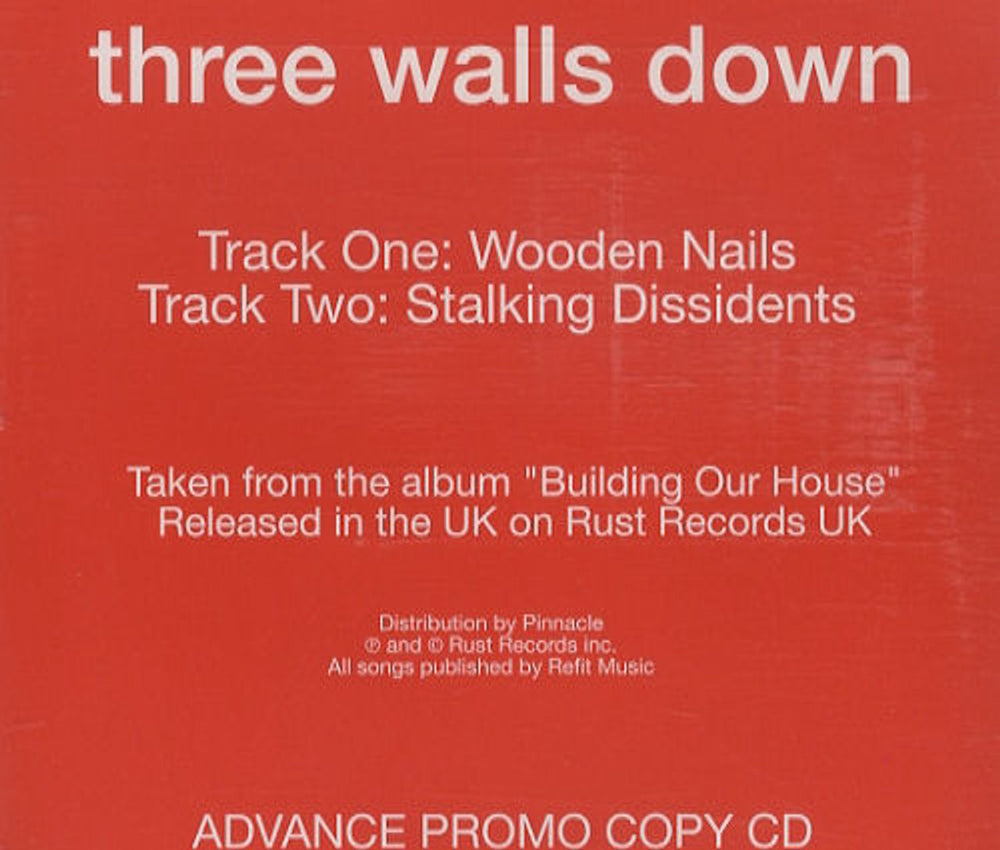 Three Walls Down Wooden Nails UK Promo CD single (CD5 / 5") RUK001